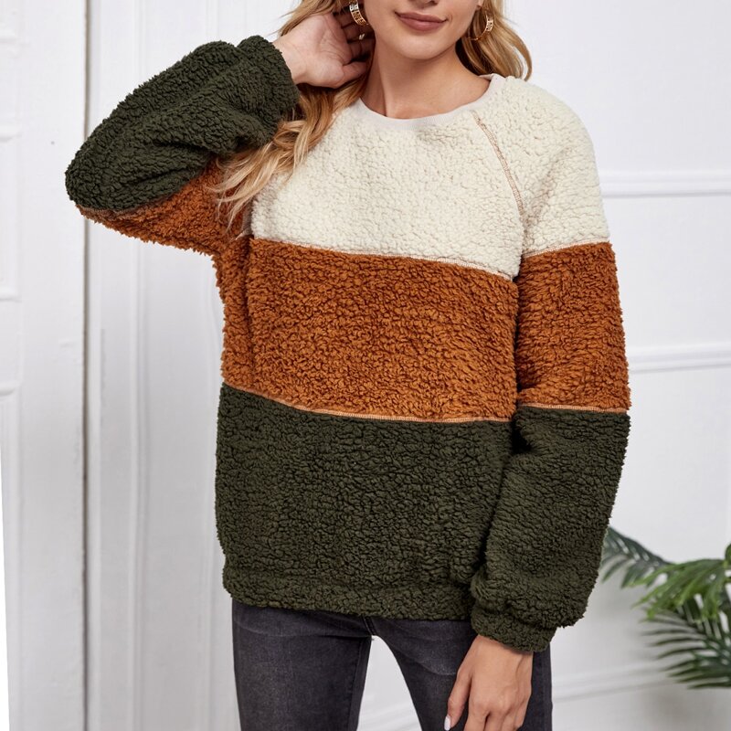 

Raglan Sleeve Teddy Colorblock Pullover, Multicolor