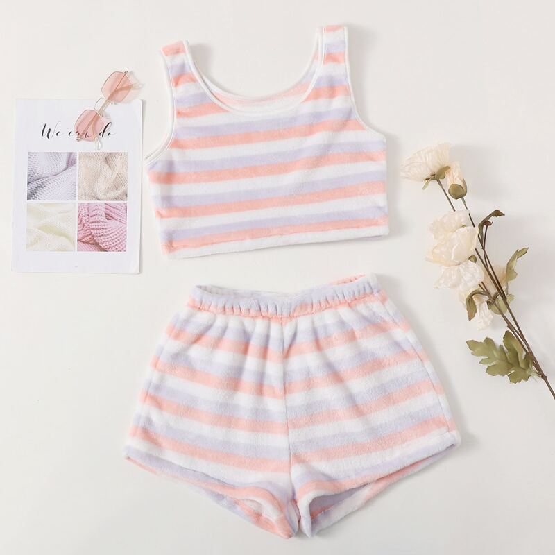 

Striped Tank Top & Shorts PJ Set, Multicolor