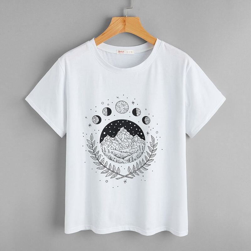 

Mountain & Leaf Graphic Tee, White