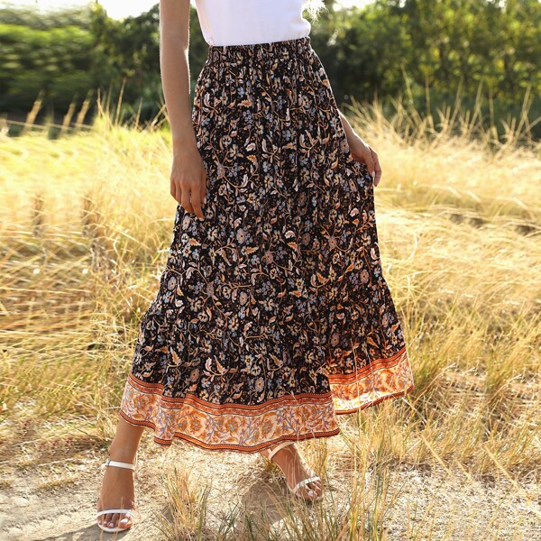 

Allover Floral Ruffle Hem Maxi Skirt, Multicolor