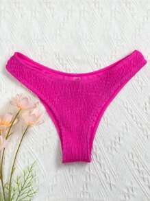 Smocked High Cut Bikini Panty, For Summer Beach Vacation - Hot Pink - View 3