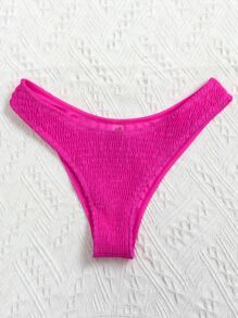 Smocked High Cut Bikini Panty, For Summer Beach Vacation - Hot Pink - View 4