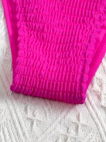 Smocked High Cut Bikini Panty, For Summer Beach Vacation - Hot Pink - View 5