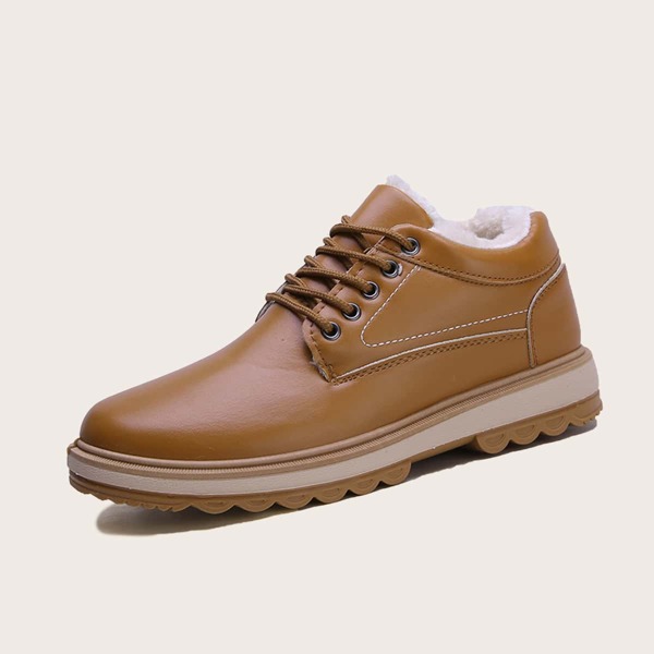 

Men Faux Fur Lined Lace-up Front Dress Shoes, Khaki