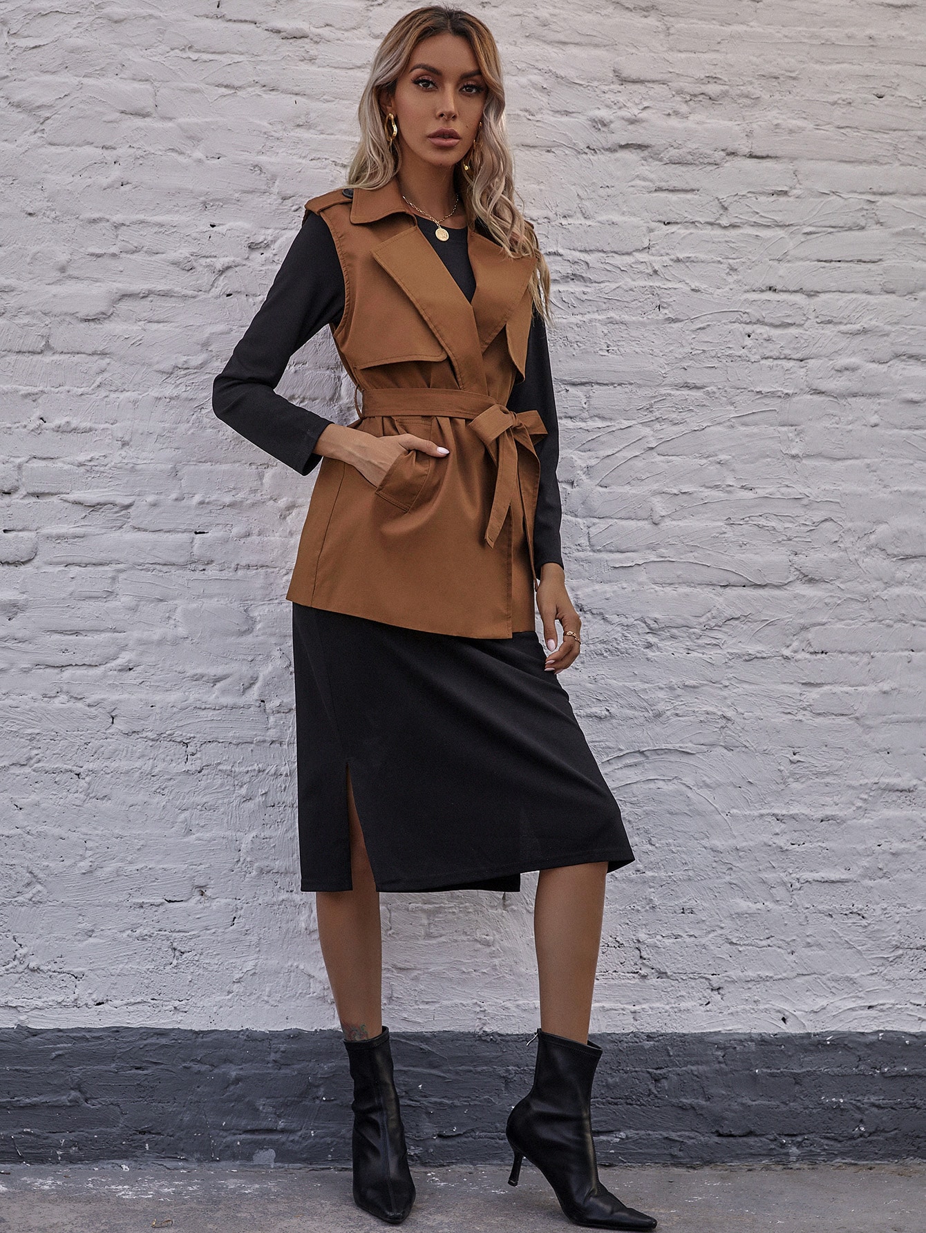 Belted Vest Coat & Split Side Dress thumbnail