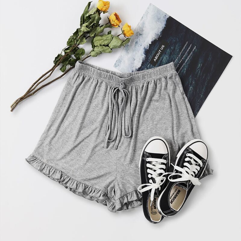 

Tie Waist Frill Trim Shorts, Light grey