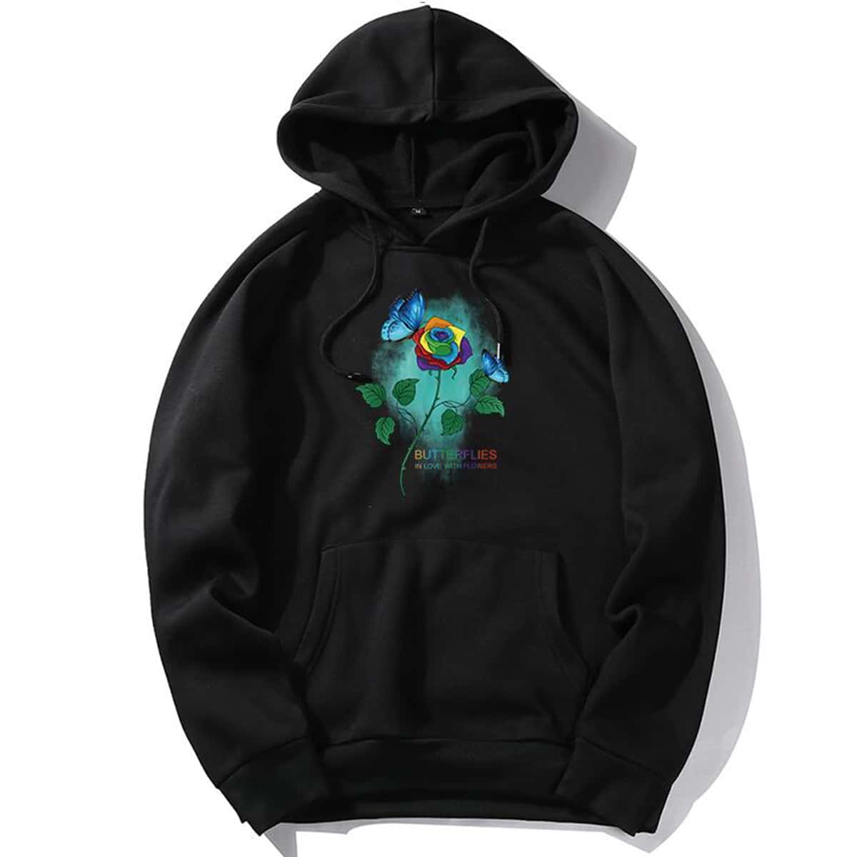 

Guys Letter Butterfly & Rose Graphic Drawstring Hoodie, Black