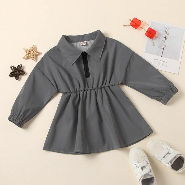 

Toddler Girls Reflective Zip Half Solid Dress, Dark grey