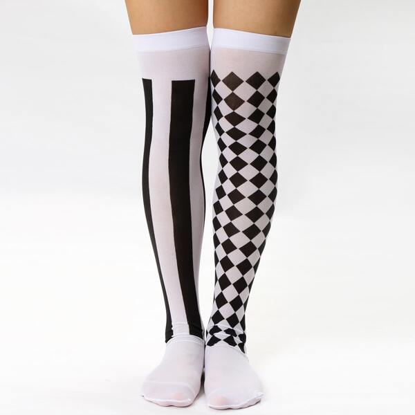 

Striped Pattern Over The Knee Socks, Black and white
