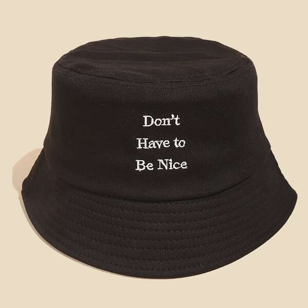 

Men Slogan Embroidery Bucket Hat, Black