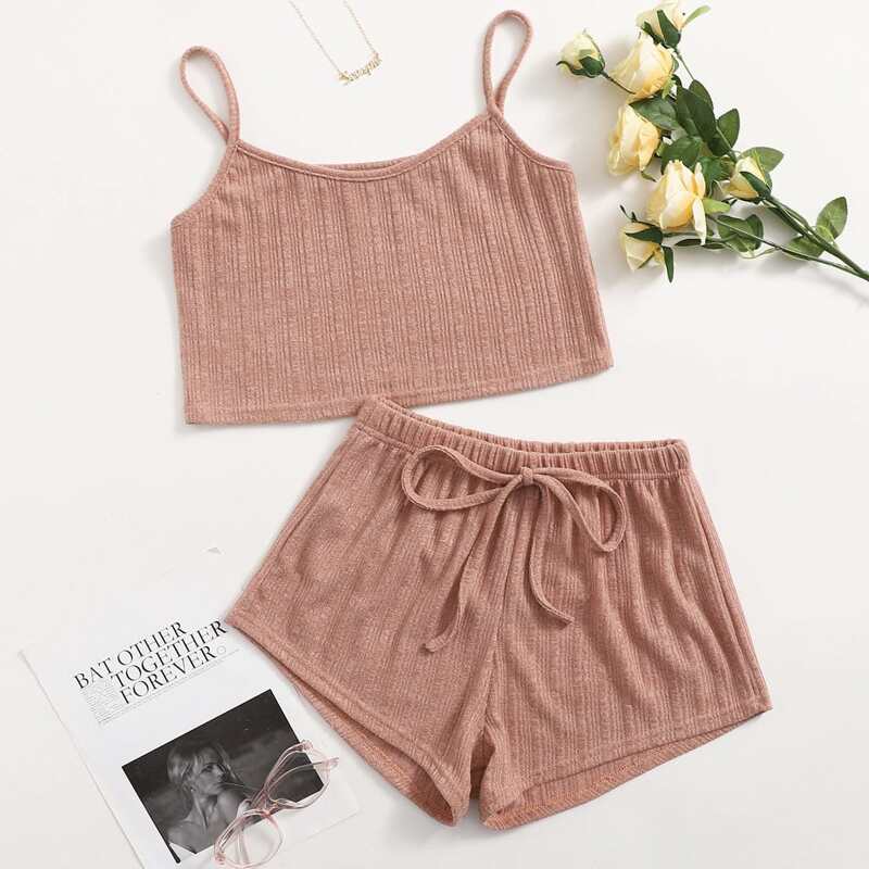 

Solid Crop Cami Top & Shorts PJ Set, Dusty pink