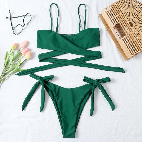 

Wrap Tie Side Bikini Swimsuit, Green