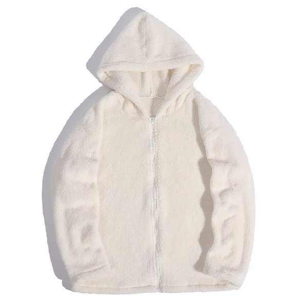 

Men Solid Zip Up Teddy Jacket, Beige