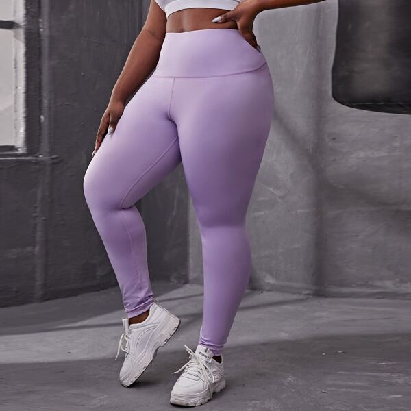 

Plus Solid Wide Waistband Sports Leggings, Lilac purple