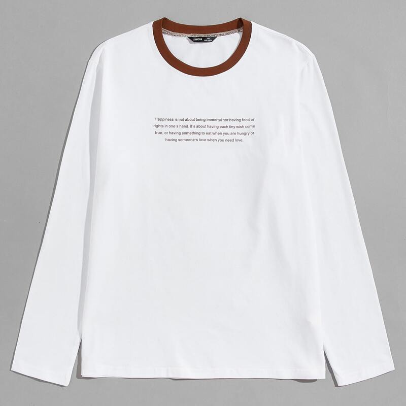 

Men Slogan Graphic Contrast Neck Tee, White