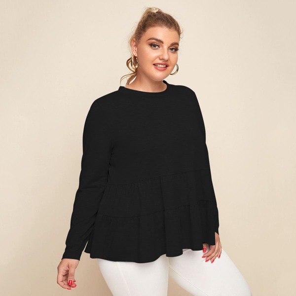

Plus Ruffle Hem Smock Top, Black