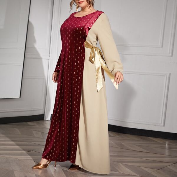 

Plus Two Tone Geo Print Tie Side Maxi Dress, Burgundy