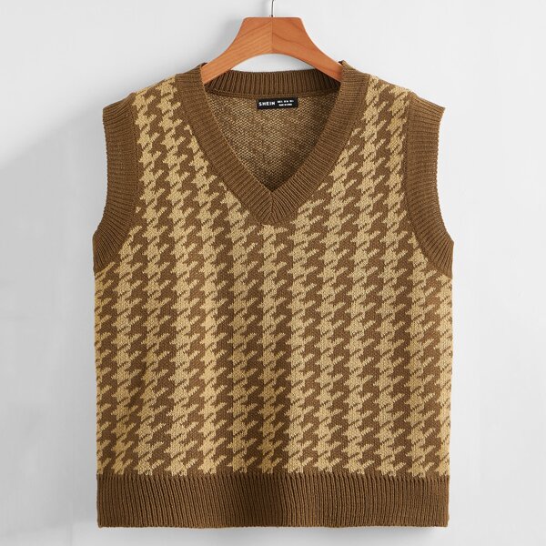 

Houndstooth Pattern Sweater Vest, Multicolor