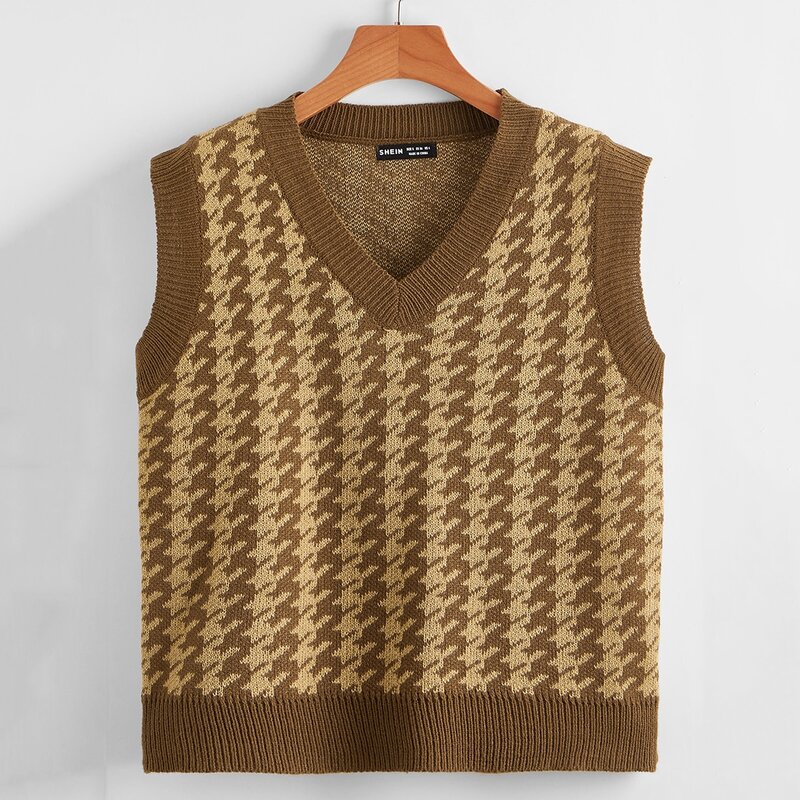 

Houndstooth Pattern Sweater Vest, Multicolor