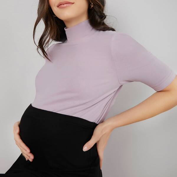 

Maternity High Neck Solid Tee, Dusty purple