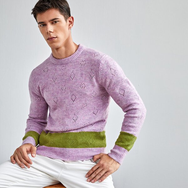 

Men Color Block Fitted Sweater, Lilac purple