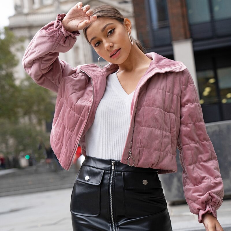 

O-ring Zip Up Velvet Jacket, Dusty pink