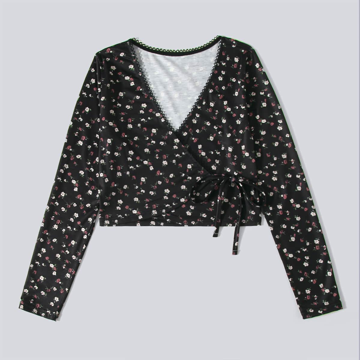 

Ditsy Floral Wrap Tee, Black