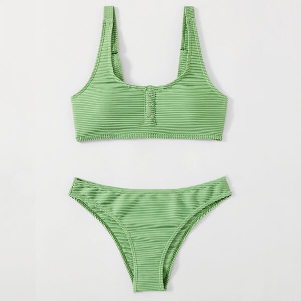 

Solid Rib Bikini Swimsuit, Green