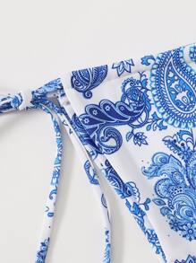 Swim Basics Summer Beach Floral & Paisley Bikini Set Triangle Halter Bra & Tie Side Thong 2 Pieces Bikini - Blue - View 4