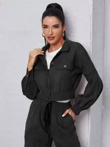 Mulvari طقم قطعتين الجيب الصاف كاجوال - الأسود - مشاهدة 3