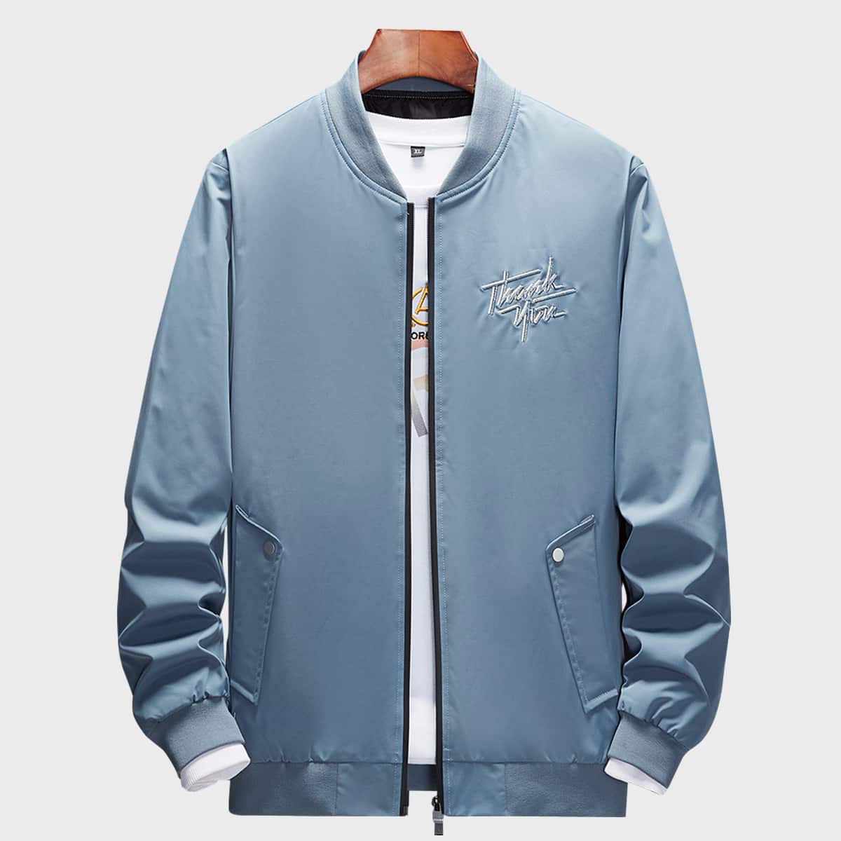 

Guys Letter Graphic Zip Up Bomber Jacket, Dusty blue