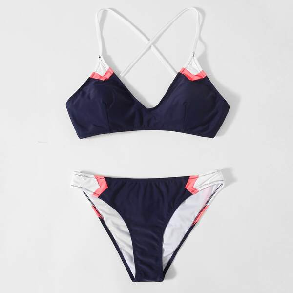 

Crisscross Tie Back Bikini Swimsuit, Black