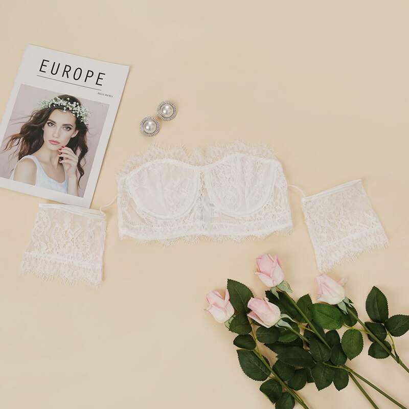 

Floral Lace Bardot Push Up Bra, White