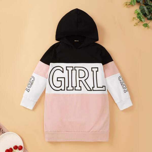 

Toddler Girls Colorblock Letter Graphic Hoodie Dress, Multicolor
