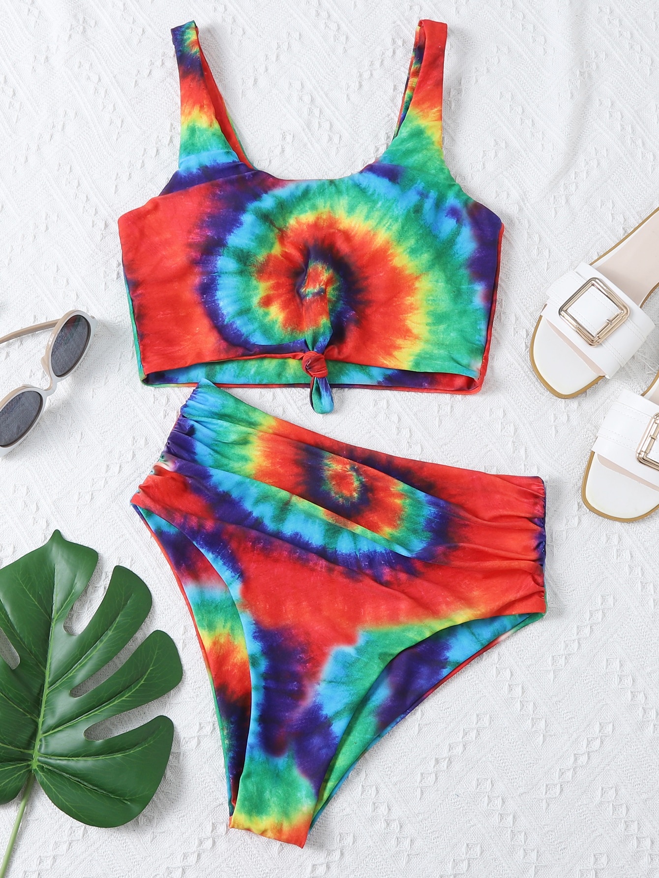 Tie Dye Knot Hem High Waisted Bikini Swimsuit thumbnail