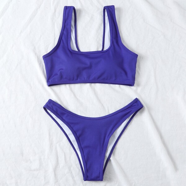 

Plain Rib Bikini Swimsuit, Royal blue