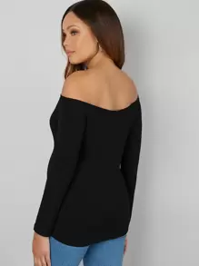 SHEIN Áo thun Bà bầu màu trơn Giải trí - màu đen - Xem 2