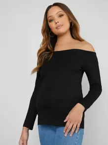 SHEIN Áo thun Bà bầu màu trơn Giải trí - màu đen - Xem 3