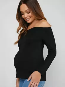 SHEIN Áo thun Bà bầu màu trơn Giải trí - màu đen - Xem 4