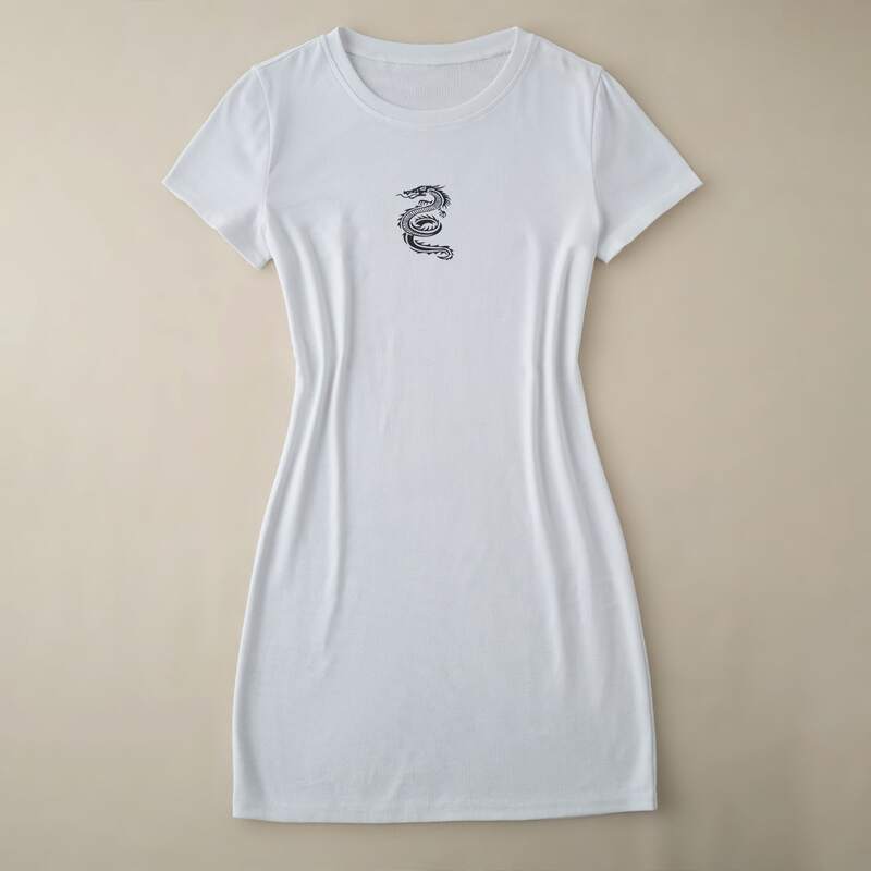 

Chinese Dragon Tee Dress, White