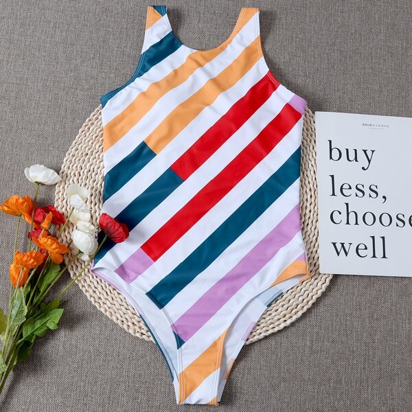 

Striped One Piece Swimsuit, Multicolor