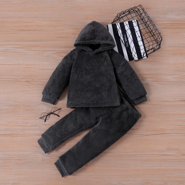 

Toddler Boys Flannel Solid Hoodie & Sweatpants, Dark grey