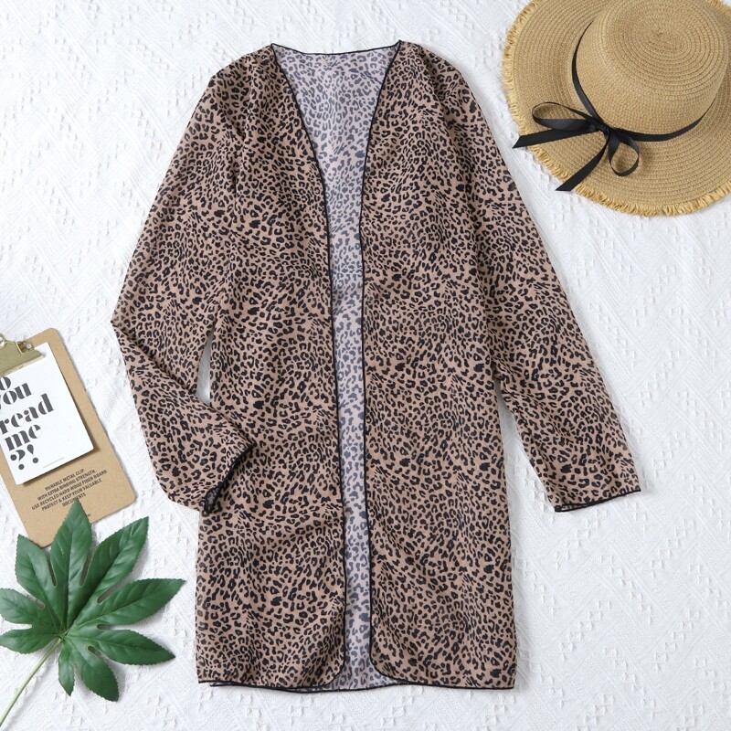 

Leopard Open Front Chiffon Kimono, Multicolor