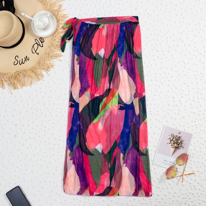 

Allover Graphic Mesh Cover Up Skirt, Multicolor