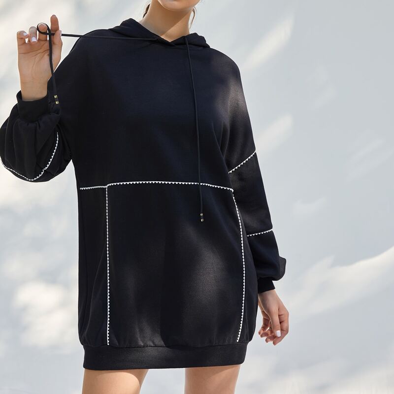 

Contrast Tape Hoodie Dress, Black