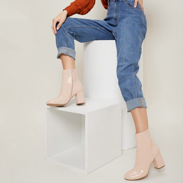

Faux Patent Leather Block Heel Ankle Boots, Dusty pink