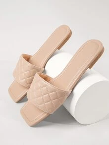 Puffy Vegan Leather Slipper Sandals - Beige - View 2