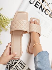 Puffy Vegan Leather Slipper Sandals - Beige - View 3
