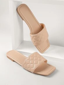Puffy Vegan Leather Slipper Sandals - Beige - View 4
