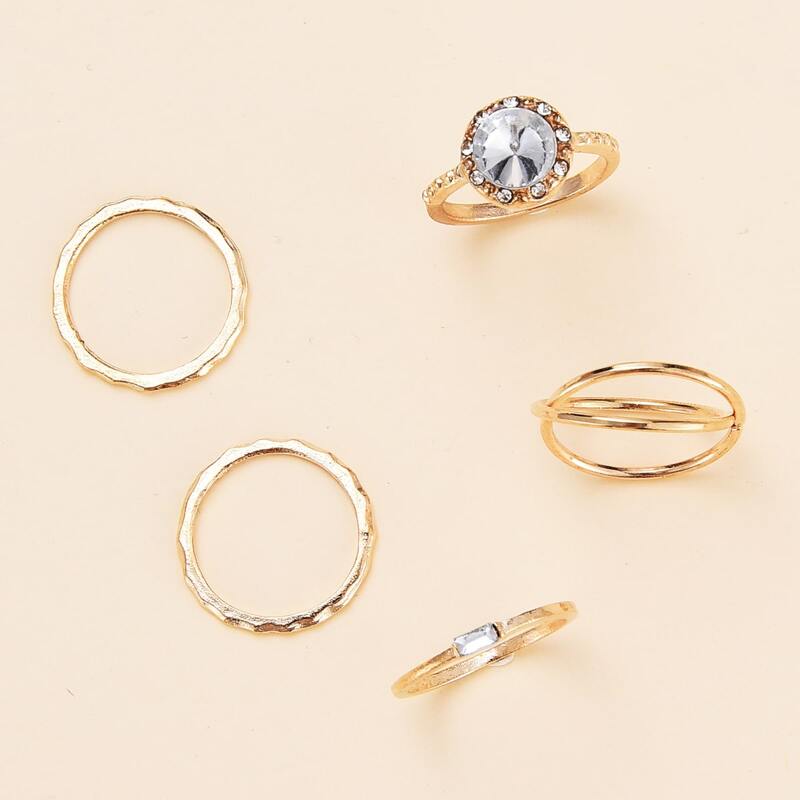 

5pcs Rhinestone Ring, Gold